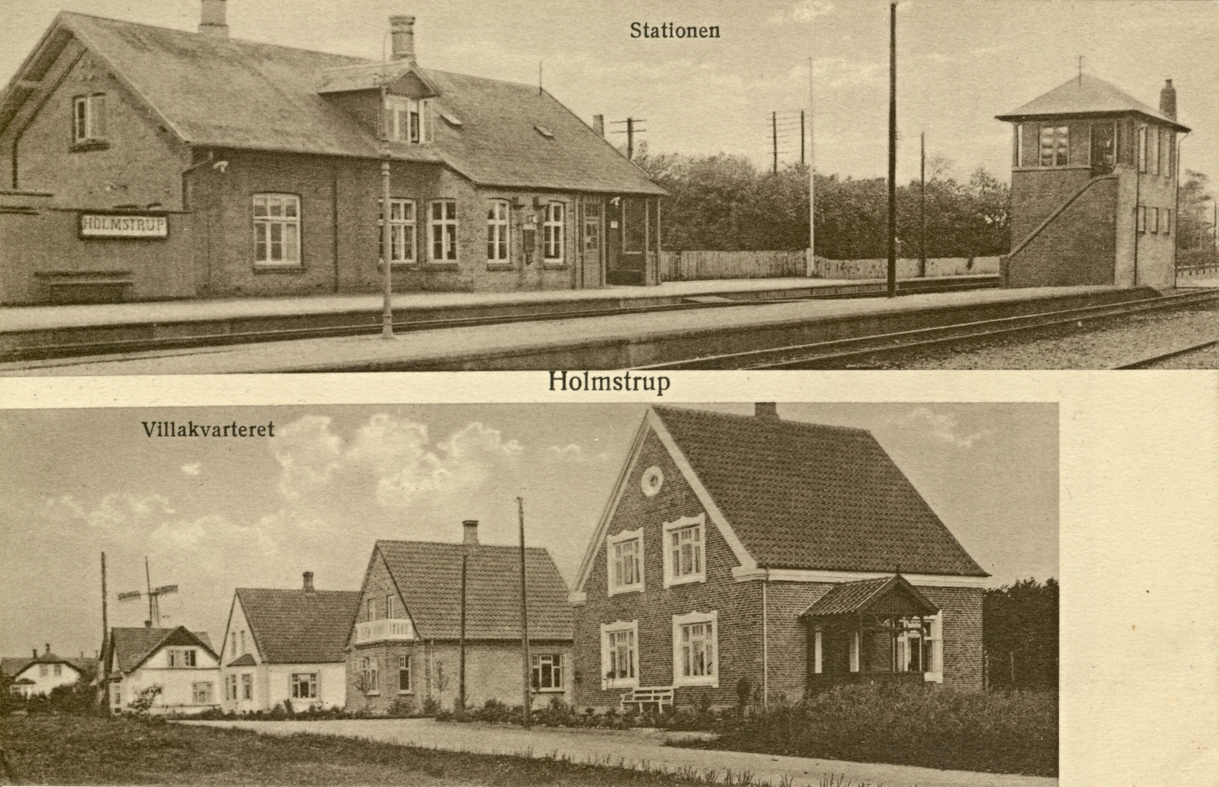 Postkort med Holmstrup Station. Postkort med Holmstrup Station.