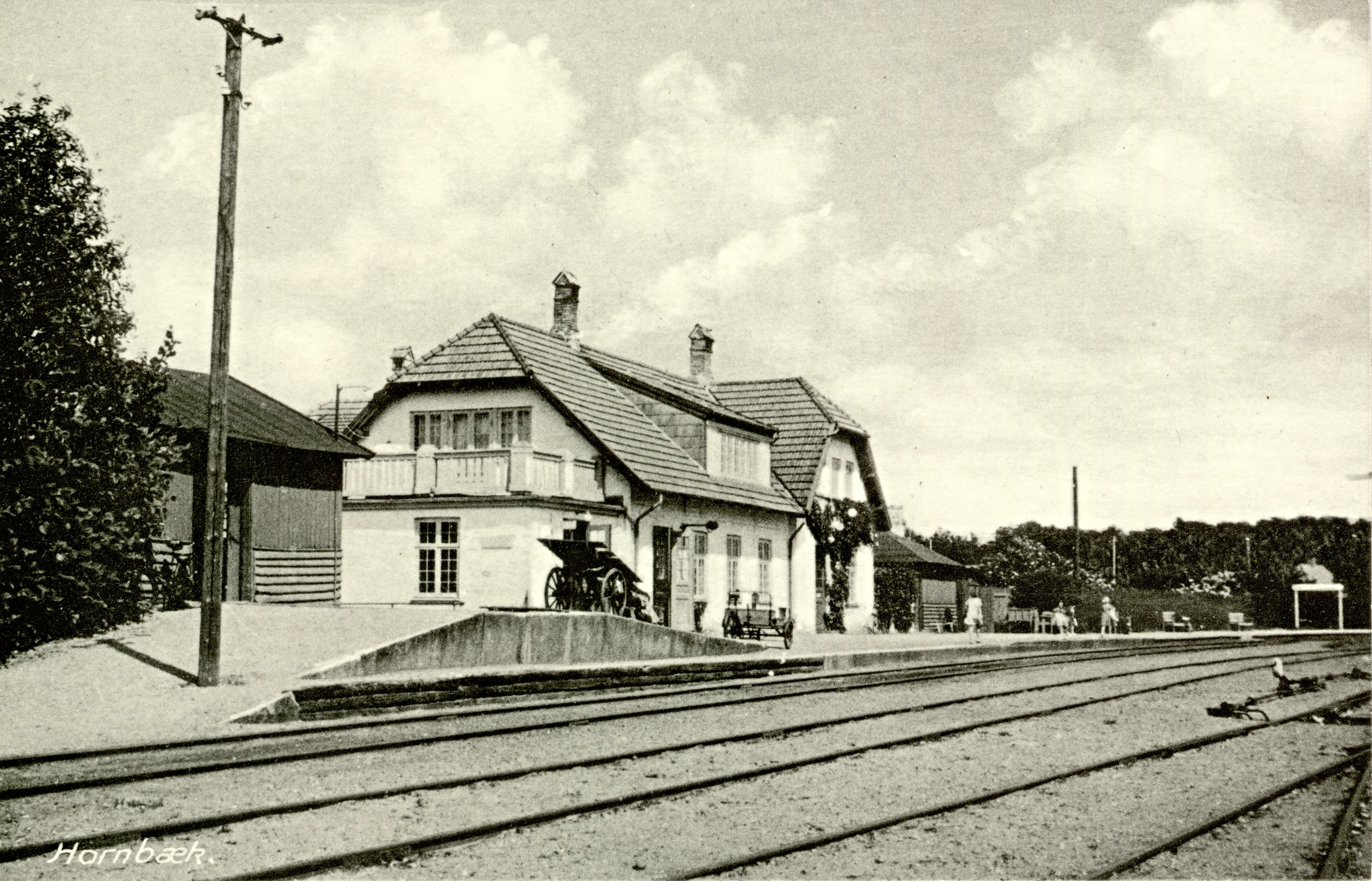 Postkort med Hornbæk Station.
