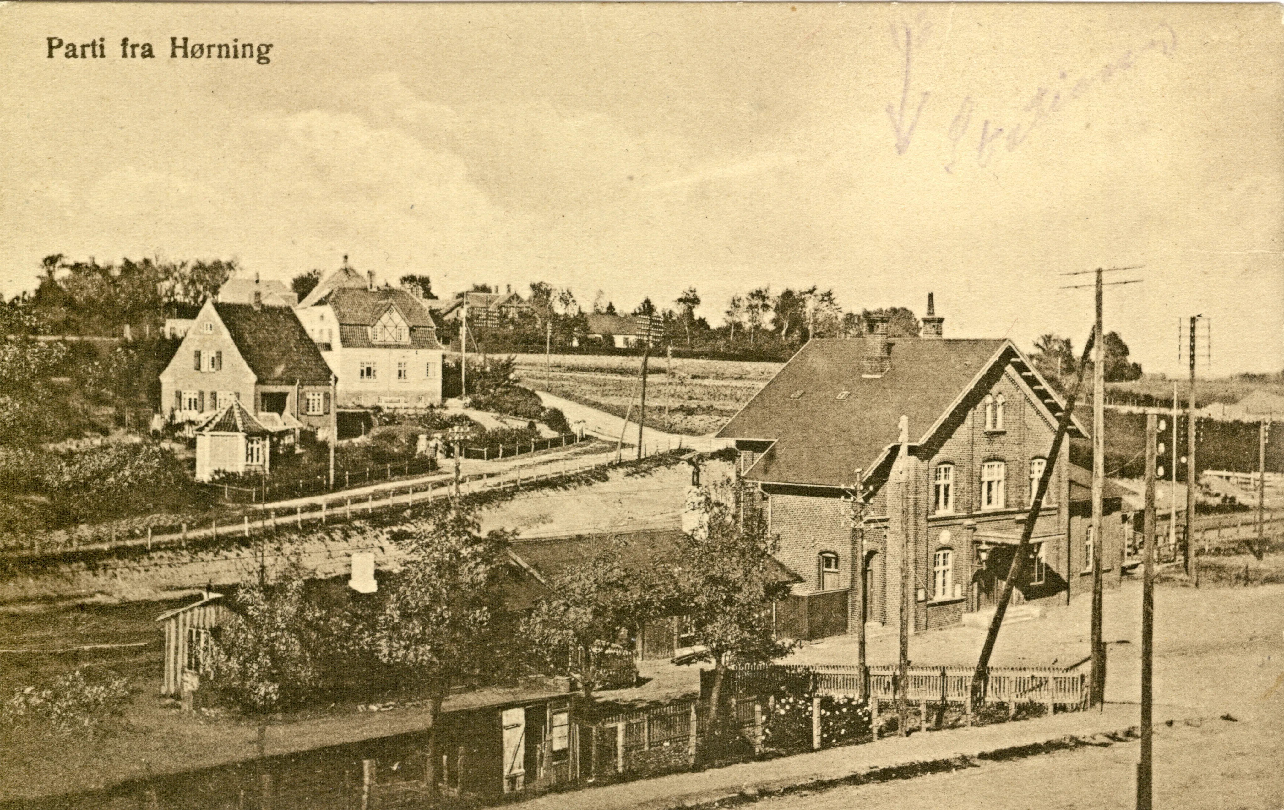 Postkort med Hørning Station.