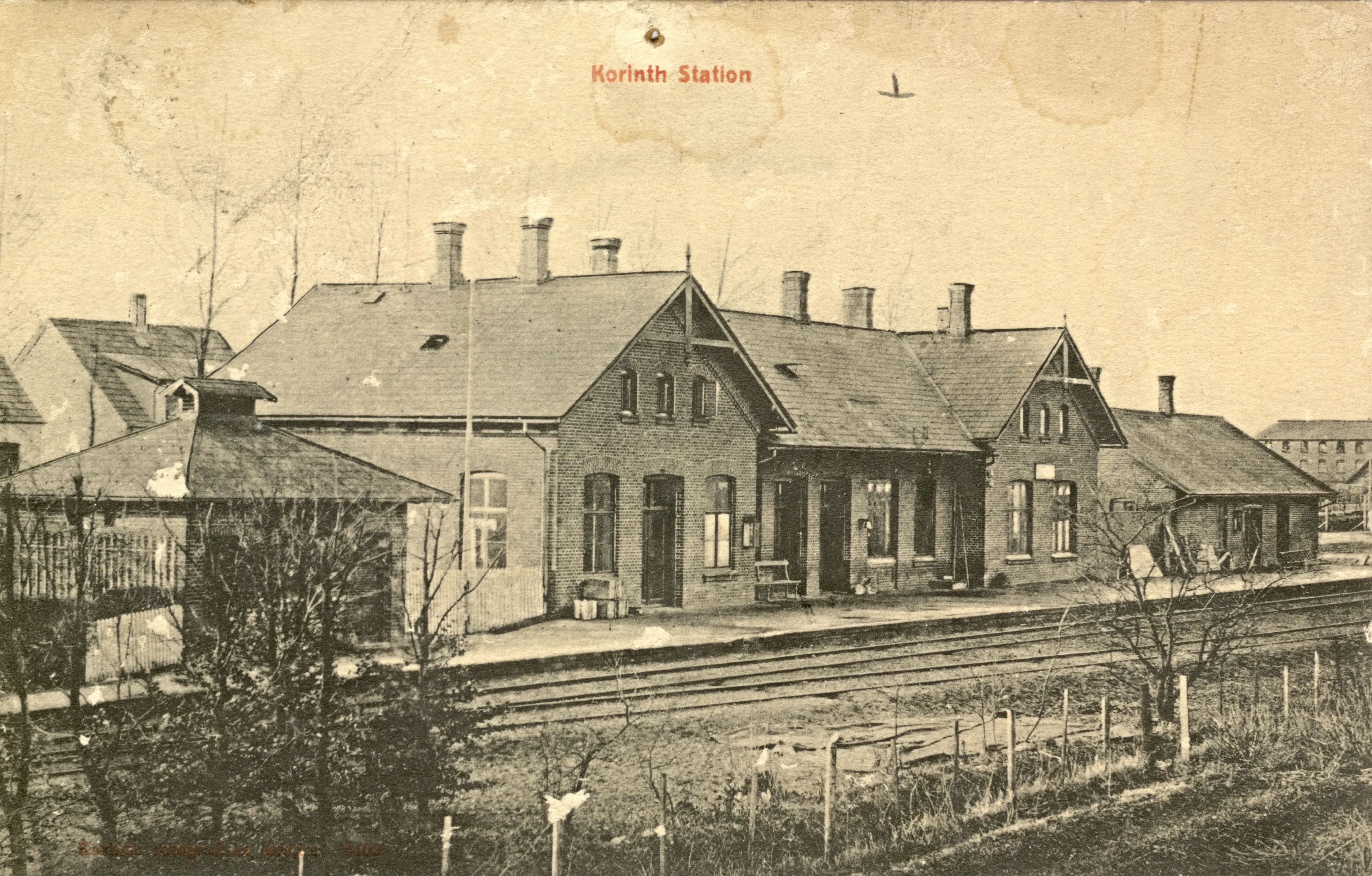 Postkort med Korinth Station.