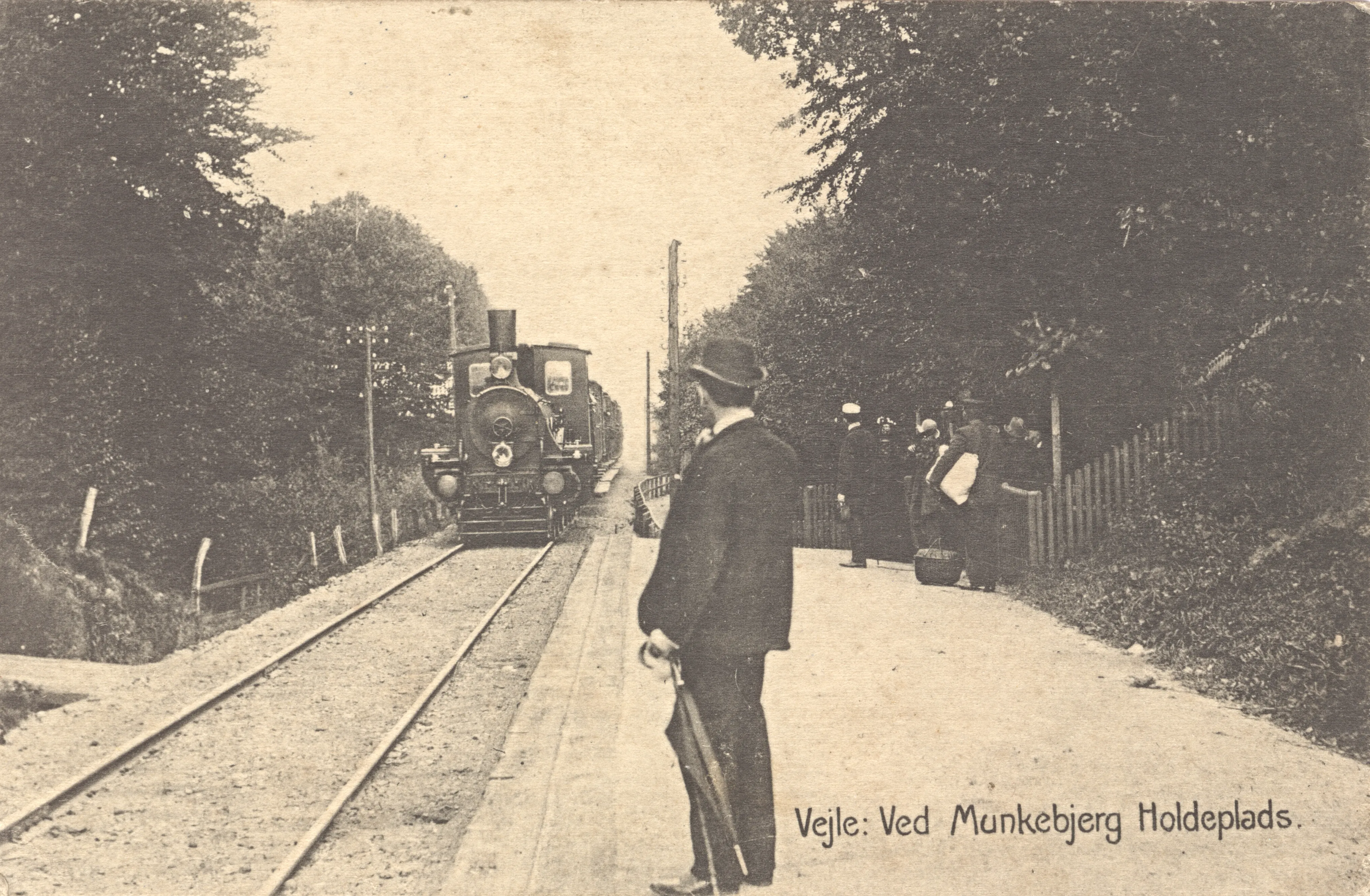 Postkort med Munkebjerg Billetsalgssted. Postkort med Munkebjerg Billetsalgssted.