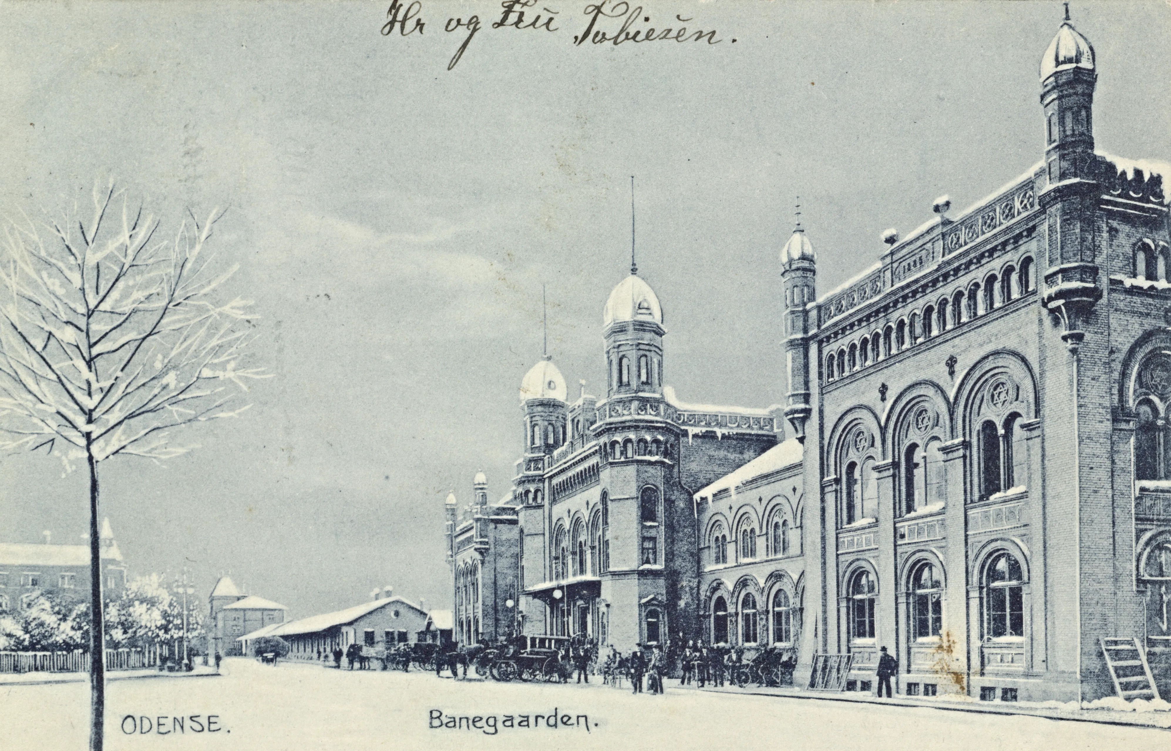 Postkort med Odense Banegård. Postkort med Odense Banegård.