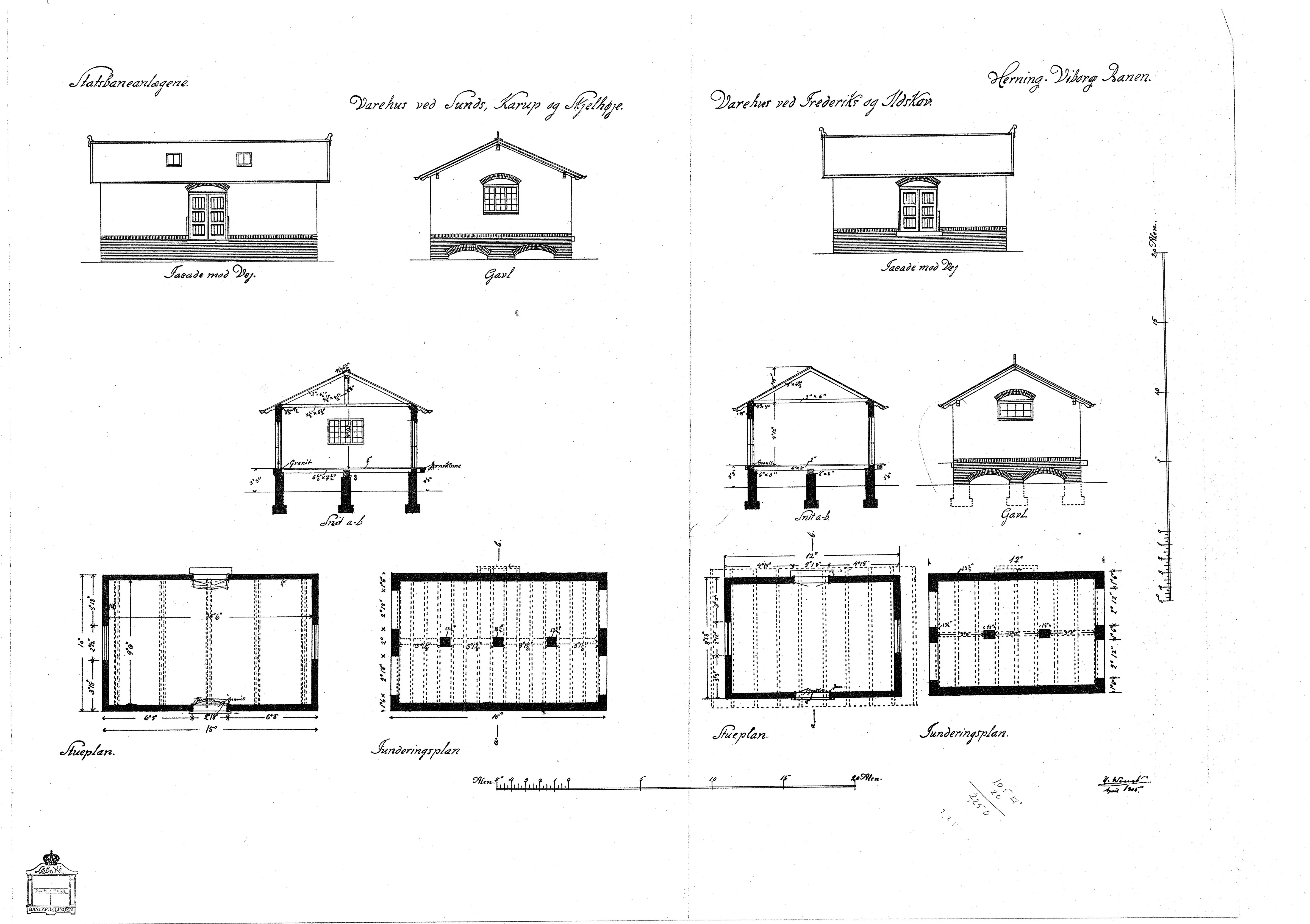 Tegning af Sunds Holdeplads’ varehus. Tegning af Sunds Holdeplads’ varehus.