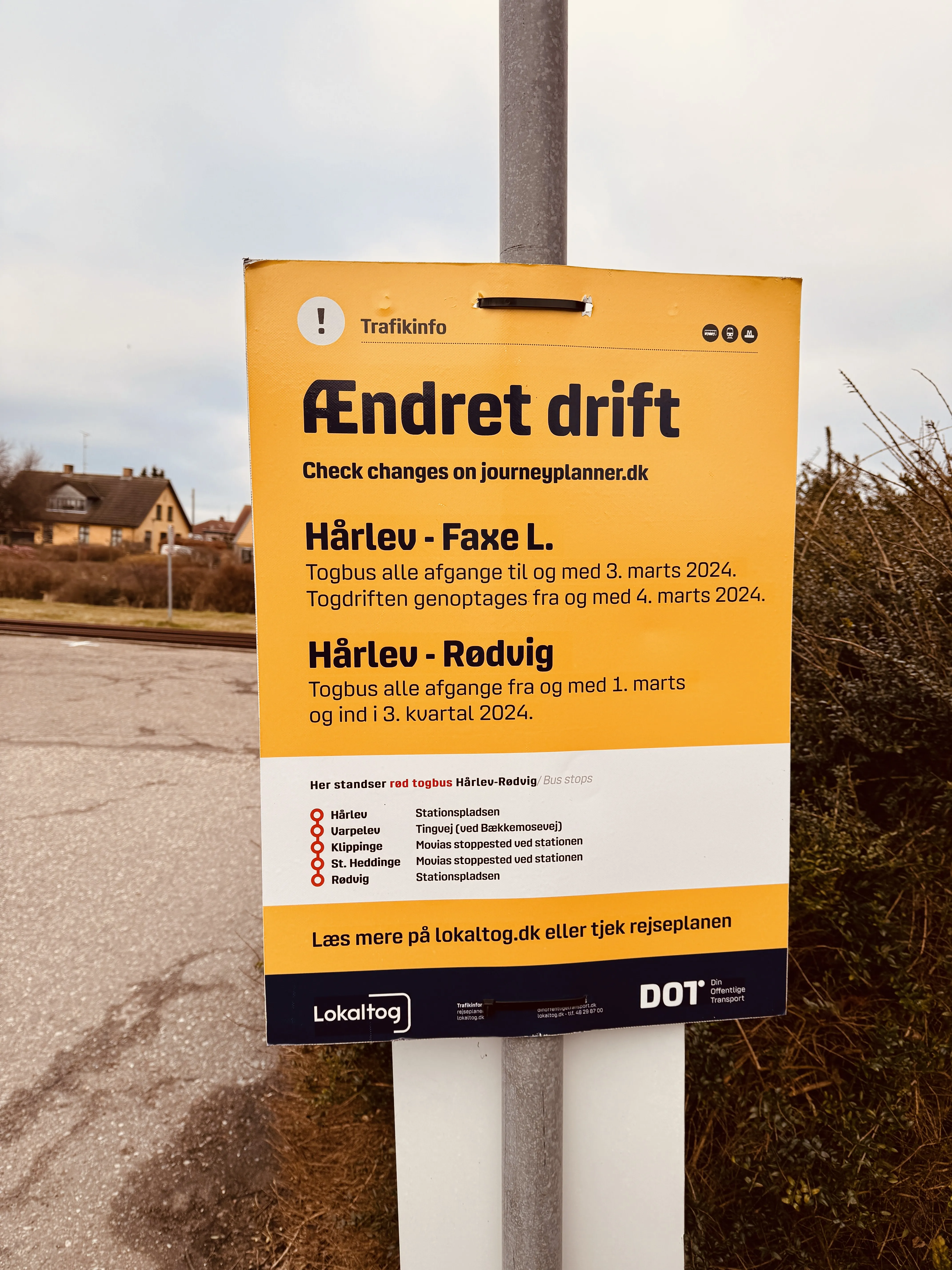 Rødvig Trinbræt ved havnen blev nedlagt den 29. februar 2024 og der er togbus frem til engang i 3. kvartal 2024, hvor det nye Rødvig Trinbræt tages i brug. Rødvig Trinbræt ved havnen blev nedlagt den 29. februar 2024 og der er togbus frem til engang i 3. kvartal 2024, hvor det nye Rødvig Trinbræt tages i brug.